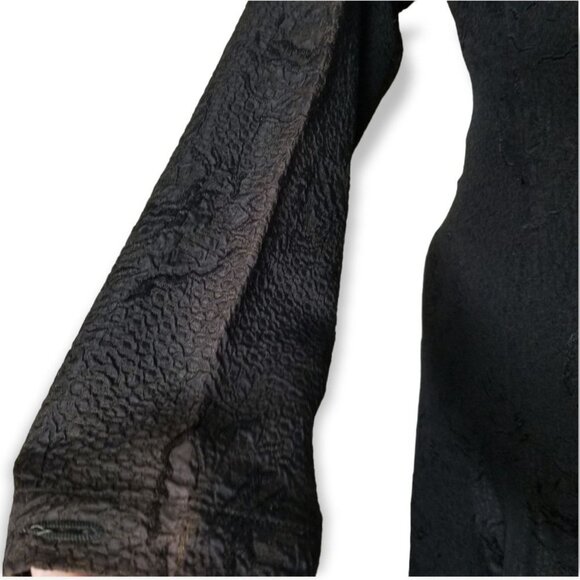 Vintage 80s Ann Taylor Black Textured Long Sleeve Midi Dress With Pointed Collar - Picture 3 of 13